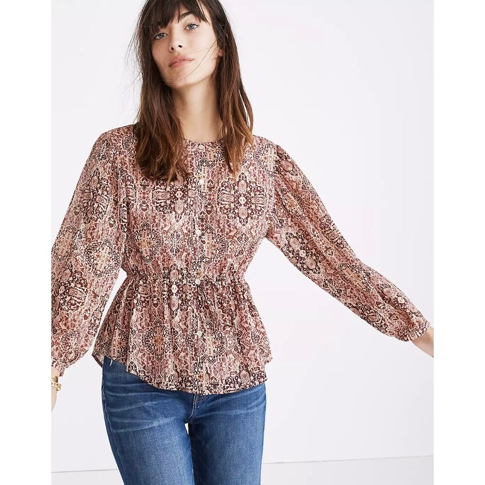 MADEWELL Drawstring Kaleidoscope Print Chiffon Top | XS